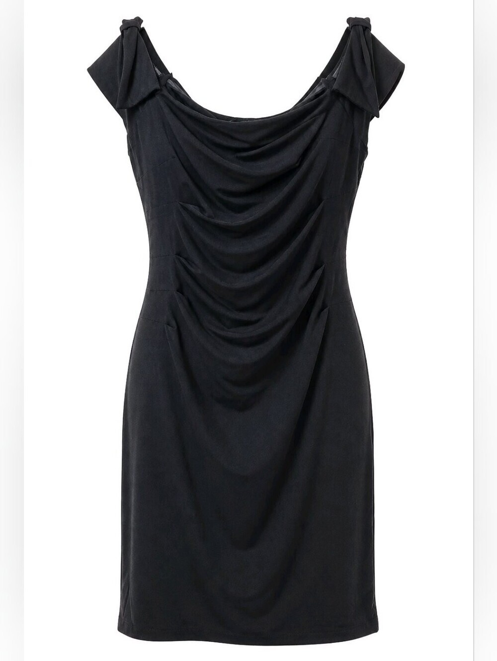Lauren Ralph Lauren Elegant Black Draped Cap-Sleeve W/Bow Detail Dress - Sz 12